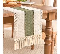 Runner Tavola Moderno Runner da Tavolo Boho Tovaglia in Lino di Cotone Runner Tavola Casale Rustico Runner per il Tavolo Cuciture Bicolori Verde e Beige，30X180cm per Matrimoni Casa Cucina
