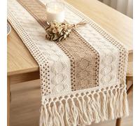 Runner Tavola Moderno, Runner Tavola Runner Tavolo in Cotone e Lino con Frange Intrecciate, Stile Bohème Elegante per Matrimonio Festa Giardino come Versatile Decorazione da Tavolo, 30x180cm