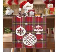 Runner Tavola Natalizia 140 x 40 cm Runner Tavola Moderno Tartan Rossa Runner Natalizio da Tavolo Bianco Fiocco di Neve Runner per Il Tavolo per Casa, Comunione, Compleanno, Festa
