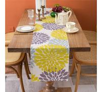 Runner Tavola Primaverile Moderno Runner Lino Tovaglia Centrino Rettangolare Runner Centrotavola Giallo e Grigio Fiori Boho per Cassettiera Casa Cucina Tavolo da Pranzo Festa Banchetto 40x140cm