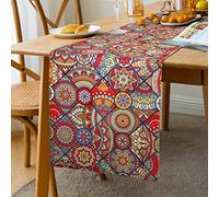 Runner Tavola Vintage Runner Mandala Lino Runner Tavolo Moderno Boemia Mandala Cerchio Floral Motivi Runner Decorativo per Sala da Pranzo Tavolo Bohémien Tovaglia 33 x 183 cm Runner per Il Tavola D