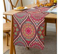 Runner Tavola Vintage Runner Mandala Lino Runner Tavolo Moderno Boemia Mandala Cerchio Floral Motivi Runner Decorativo per Sala da Pranzo Tavolo Bohémien Tovaglia 33 x 183 cm Runner per Il Tavola