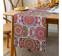 Runner Tavola Vintage Runner Mandala Lino Runner Tavolo Moderno Boemia Mandala Cerchio Floral Motivi Runner Decorativo per Sala da Pranzo Tavolo Bohémien Tovaglia 33 x 183 cm Runner per Il Tavola