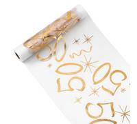 Runner Tavolo 50 Anni, 28 cm x 10m Runner da Tavolo Oro, Decorazioni da Tavolo per Compleanno