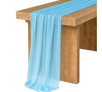 Runner Tavolo Azzurro in Chiffon, 77 X 300 CM Morbido e Confortevole Runner Tavolo Moderno Tulle per Matrimoni, Feste, Battesimi, Baby Shower, Addio Al Nubilato, Decorazione da Tavolo in Cucina