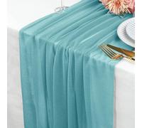 Runner Tavolo Blu Grigio in Chiffon, 77 X 300 CM Morbido e Confortevole Runner Tavolo Moderno Tulle per Matrimoni, Feste, Battesimi, Baby Shower, Addio Al Nubilato, Decorazione da Tavolo in Cucina