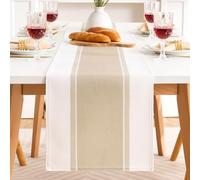 Runner Tavolo con Ampie Strisce Beige in Cotone e Lino 33x183cm, Runner Centro Tavola Moderno per Soggiorno, Tovaglia Rettangolare Campagnolo Decorazione per Tavoli da Pranzo di Feste e Matrimoni
