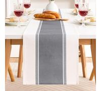 Runner Tavolo con Ampie Strisce Grigio in Cotone e Lino 33x183cm, Runner Centro Tavola Moderno per Soggiorno, Tovaglia Rettangolare Campagnolo Decorazione per Tavoli da Pranzo di Feste e Matrimoni