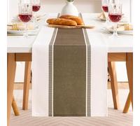 Runner Tavolo con Ampie Strisce Marrone in Cotone e Lino 33x183cm, Runner Centro Tavola Moderno per Soggiorno, Tovaglia Rettangolare Campagnolo Decorazione per Tavoli da Pranzo di Feste e Matrimoni