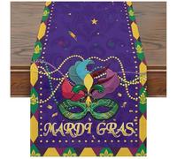 Runner Tavolo in Lino con Maschera del Mardi Gras Runner Tavolo con Maschera di New Orleans, Decorazione per Tavola Pranzo in Maschera di Carnevale per Le Feste