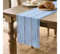 Runner Tavolo Tessuto Juta Azzurro 30x140 Boho Chic Elegante Modern Table Runner Blu Shabby Chic Casa Centro Tavola Moderno Tovaglia Centrotavola Centrini Moderni per Camera da Letto Tavolo per Cucina