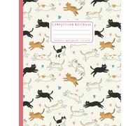 Running Cats Notebook: Wide Ruled Composition Book for Elementary & Middle School Kids: 7.5 x 9.25 Inch Lined Paper: Adorable Feline Pattern School Supply for Younger Students & Learning