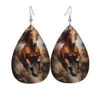 Running Horses in the River Orecchini in pelle stampata con design a forma di lacrima, leggeri e morbidi.
