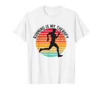 Running is My Therapy Jogger Running Retro Tramonto Maglietta