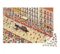 Running of The Bulls Puzzle 1000 Pezzis Riciclabile Material Crazy Spain Senior Puzzles Educational Game Decompression Parent Child Game Props 52x38cm/1000pcs