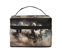Running of the Horses - Borsa cosmetica da viaggio da donna, (22,9 x 16,5 x 15,7 cm), portatile di grande capacità, borsa cosmetica per ragazze, nero, Taglia unica