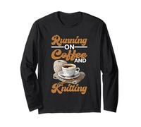 Running On Coffee And Knitting Yarn Crocheting Hobby - Maglia a Manica