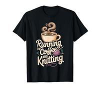 Running On Coffee And Knitting Yarn Crocheting Hobby - Maglietta