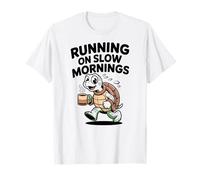 Running On Slow Mornings Turtle Coffee Runner Carino Maglietta