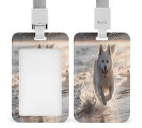 Running on the Beach Porta badge trasparente con cordino staccabile Custodia verticale in plastica rigida protegge carte d'identità di lavoro e carte di credito per ufficio fabbrica