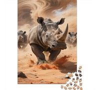 Running rinoceronti Puzzle Impossible 1000 Pezzi Tempesta di sabbia Decorazione Per La Casa. Giochi Rilassamento E Intelligence Per Adulti E Ragazzi Da 14 Anni 1000pcs (75x50cm)