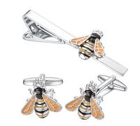 RunootPR Set di fermacravatta e gemelli da uomo Ape gialla Personalizzato per Uomo Fermacravatta Cufflinks Gioielli Regalo, 5.7cm,1.8cm, ottone, Nessuna pietra preziosa