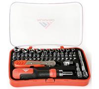 RUNPRO Kit a cricchetto attrezzi 47 pezzi multifunzione kit a cricchetto cacciavite e chiave 1/4" set scatola set completo con punte a bussola estensioni corte lunghe e articolate