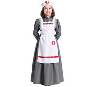 RUNQHUI Bambina Vestito Guerra Civile Danza Classica Uniforme Infermeria Vintage Tuta Con Grembiule Spettacolo Teatrale Bavagli Bambine Grigio 8-10 anni
