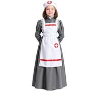 RUNQHUI Bambina Vestito Guerra Civile Danza Classica Uniforme Infermeria Vintage Tuta Con Grembiule Spettacolo Teatrale Bavagli Bambine Grigio 6-8 anni
