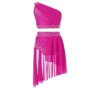 RUNQHUI Bambino Ragazza Vestito Danza Contemporanea Set Danza Latina Jazz Asimmetrico Gonna e Top da Danza Classico 3-16 Anni, Una rosa vivace., 11-12 Anni