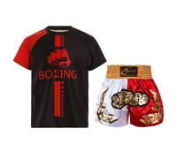 RUNQHUI Completo da Boxe per Bambini Ragazzi, Tenuta Sportiva da Boxe, Combattimento, Top e Pantaloncini Muay Thai, MMA, Kick Boxing, Allenamento, 15-16 Anni