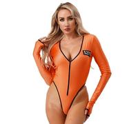 RUNQHUI Costume da Prigioniera da donna, tuta per Halloween, carnevale, festa, arancione fluorescente, XL