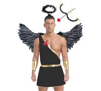 RUNQHUI Costume da uomo con angelo e set di accessori per le ali d'angelo, cerchietto per capelli, per San Valentino, Halloween, Carnevale, nero, M