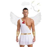 RUNQHUI Costume da uomo con angelo e set di accessori per le ali d'angelo, cerchietto per capelli, per San Valentino, Halloween, carnevale, bianco L