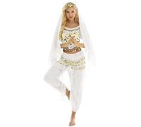 RUNQHUI Costume Danza del Ventre Donna Top e Pantalone Foulard Danza Orientale Costume Danzatrice Belly Dance, bianco, Taglia unica