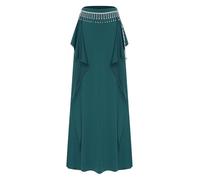 RUNQHUI Gonna Danza Pancia Spacco Lato Volant Gonna Danza Latina Salsa Jazz Cha Cha Tango con Catena, Pavone blu., XL