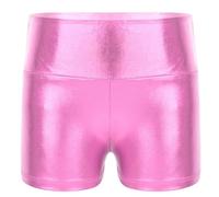 RUNQHUI - Pantaloncini brillanti metallici per danza e ginnastica per bambine, per pattinaggio artistico, danza moderna, jazz, 3-16 anni, Rosa chiaro, 9-10 Anni