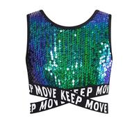 RUNQHUI Top Danza Hip Hop con Paillette Brillanti per Bambine e Ragazze, Top Corto Senza Maniche, Crop Top per Danza Moderna, Jazz, Ginnastica, Abbigliamento da Danza, 3-16 Anni, A verde., 5-6 Anni