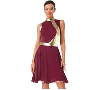 RUNQHUI Vestito Liturgico Danza Lode Donna Vestito di Culto Chiesa Preghiera Tunica Metallico senza Maniche, Bordeaux, S