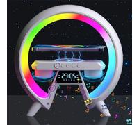RUNQIN Lampada Con Caricatore Wireless,Lampada LED Con Bluetooth,Sveglia,Speaker Musica,7 Modalità Di Colore Dimmerabile USB Lampada Da Comodino,Idee Regalo Natale per Bambini Amico