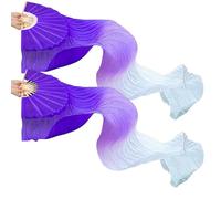 runrayay 1 Paio di veli a ventaglio per Danza del Ventre in Finta Seta da Donna, 1,5 m/5 Piedi, ventaglio da Danza in Seta Fatto a Mano, veli Lunghi in bambù per spettacoli di Danza, Mano Sinistra
