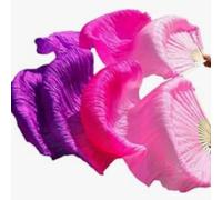 runrayay 1 Paio di veli a ventaglio per Danza del Ventre in Finta Seta da Donna, 1,5 m/5 Piedi, ventaglio da Danza in Seta Fatto a Mano, veli Lunghi in bambù per spettacoli di Danza, 3 Colori
