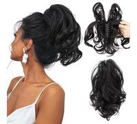 RUNRAYAY 10" Clip ad artiglio Estensione corta per coda di cavallo per capelli umani con pieghevole per stili fai-da-te, Pezzo di capelli dritto disordinato per donne Posticci spessi 1B#