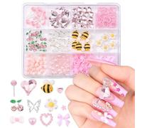 RUNRAYAY 12 ciondoli per unghie in resina 3D rosa a griglia, fiocco cavo, amore, ape, caramelle, a forma di animale, strass per nail art in stile misto, perle per decorazioni fai da te per nail art