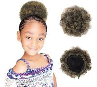 RUNRAYAY 2 Pezzi Piccola Estensione Coda di Cavallo Afro Sbuffo per Bambini, T1B/27, Coda di Cavallo con Coulisse e Chignon Disordinato, Bambino Nero Donna Corto Afro Americano Estate Doppio Sintetico