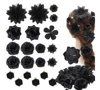 RUNRAYAY 21pcs Clip per capelli di fiori neri, moli per capelli floreali scuri artificiali fatti a mano per accessori per copricapo funebre diavolo