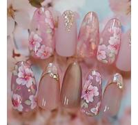 RUNRAYAY 24 pezzi Unghie finte adesive corte rosa, unghie finte corte con design a fiori, unghie acriliche, punte adesive, unghie finte per donna, kit per unghie