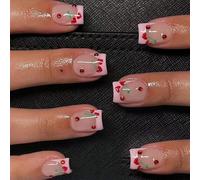 RUNRAYAY 24pcs Pink Press on Nails Unghie finte acriliche con design Cherry Copertura completa False unghie per donne kit per unghie riutilizzabili con adesivo per una ghiola per unghie