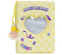 runrayay 3 Pollici Giallo Mini Album Fotografico con Pendente, Card a Forma di Cuore incollato cartellino incollatore Foto KPOP schede di Foto con Pendente 40 Tasche