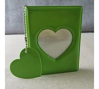 runrayay 3 Pollici Piccolo Libro portafoto, Verde Mini Photo Album Picture Binder, Foto Card Book Love Heart Hollow Photocard ID Holder con Ciondolo Cuore Amore 32 Tasche